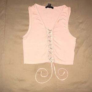 Soft Pink Laced up Crop Top
